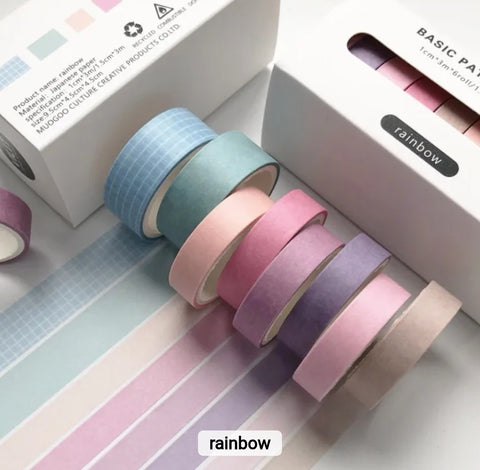 RAINBOW 8 Rolls basic design washi masking tape for decorative and DIY craft